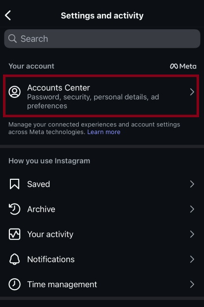 Access the Accounts Center